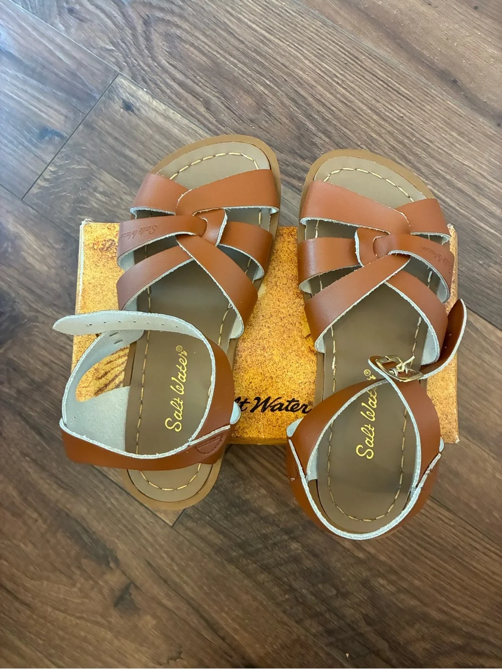 Kids Salt Water Leather Sandals in Tan